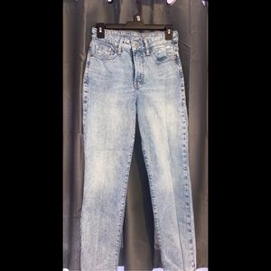 high waisted straight leg regular wash jeans